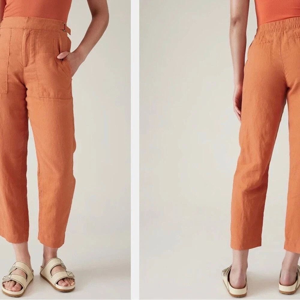 NWT Athleta Voyager Linen Pants Size 8 Sunbaked Clay Elastic Adjustable Waist